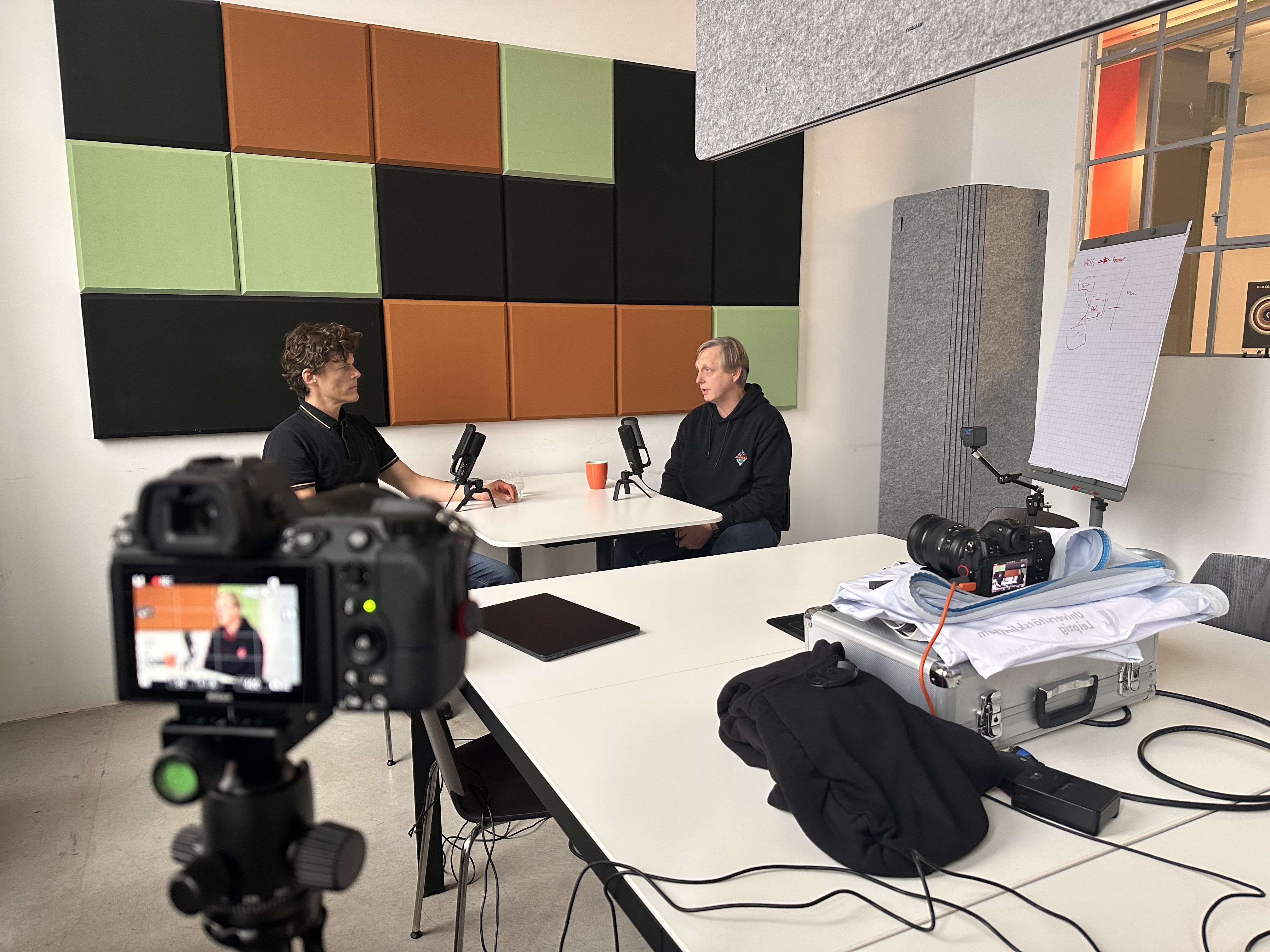 Podcast-Produktion Rhebo: Kamera und Mikrofon-Setup
